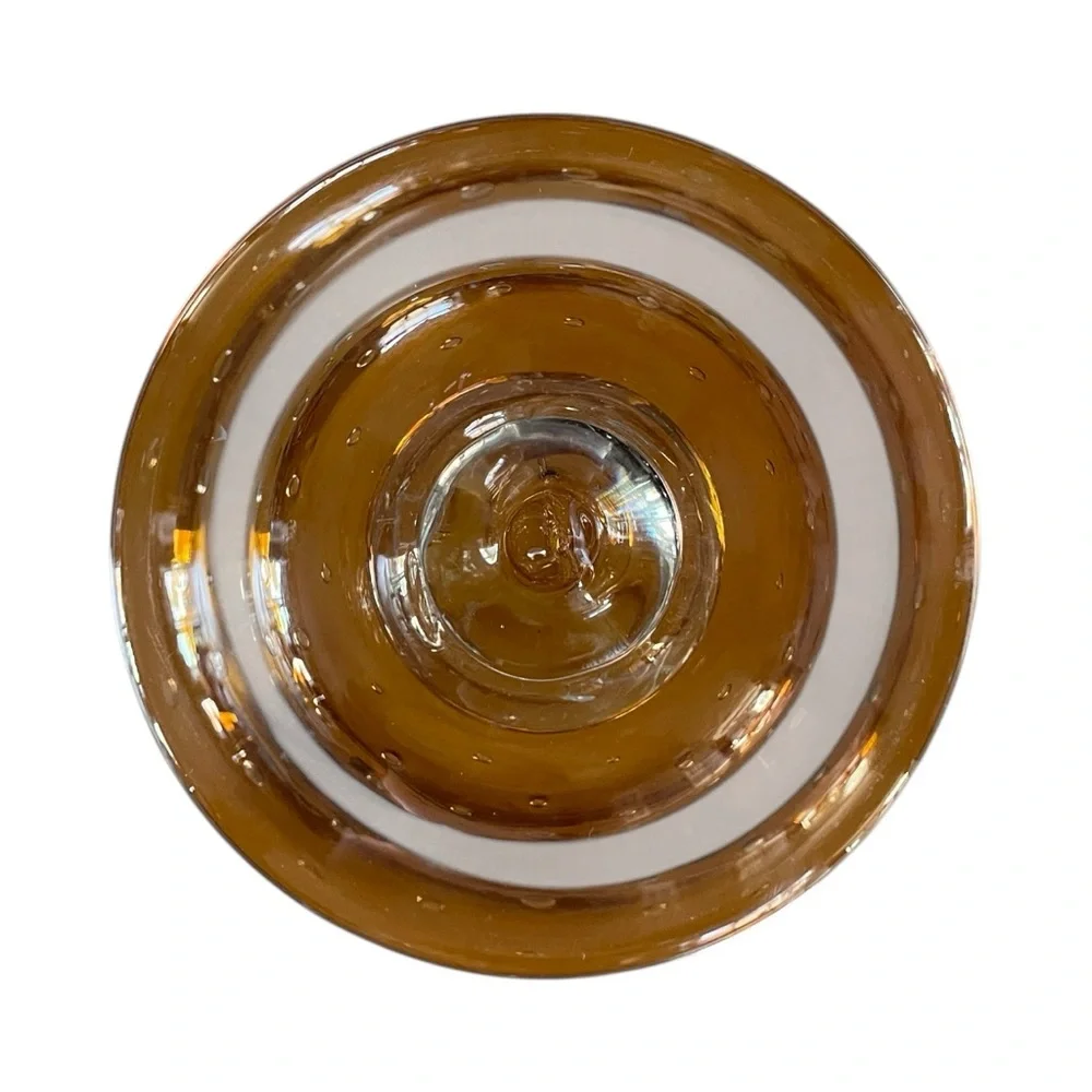 Amber Compote Optic Bubble Vase Clear Footed Empoli Style Vtg MCM Art Glass 9.5